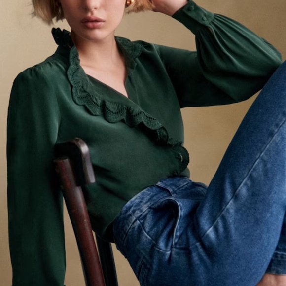 Sézane Chlo Shirt - Bottle Green - 4 - Picture 1 of 3